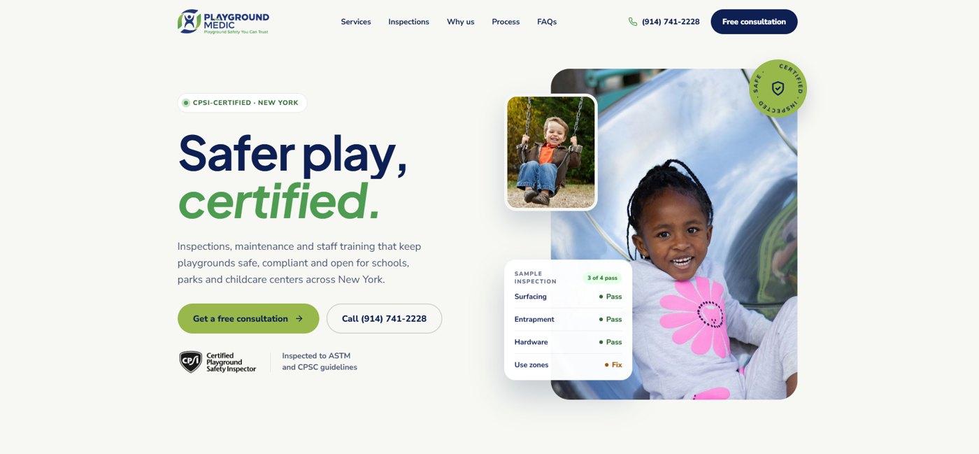 New Webflow website design for a playground safety company